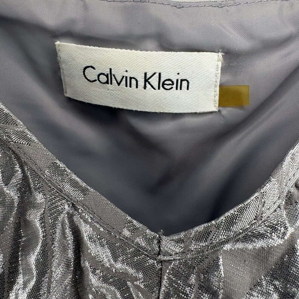 Calvin Klein Women 10 Dress Lightweight Futuristic Metallic Foil Pleated Formal - Picture 9 of 9